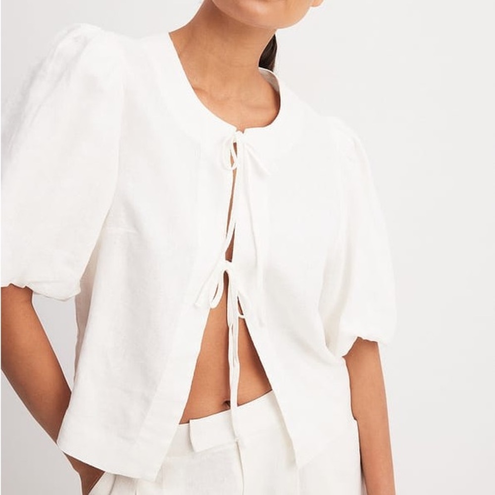 NA-KD 36 Linen Balloon Sleeve Tie Detail Blouse